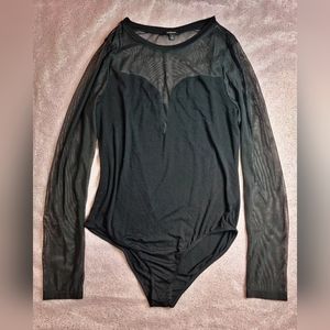 ♡ Black Long-Sleeved Mesh Bodysuit ♡